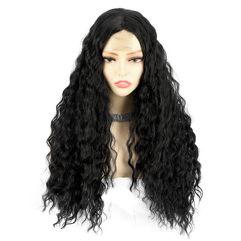 Womens Long Curly Black Lace Wig