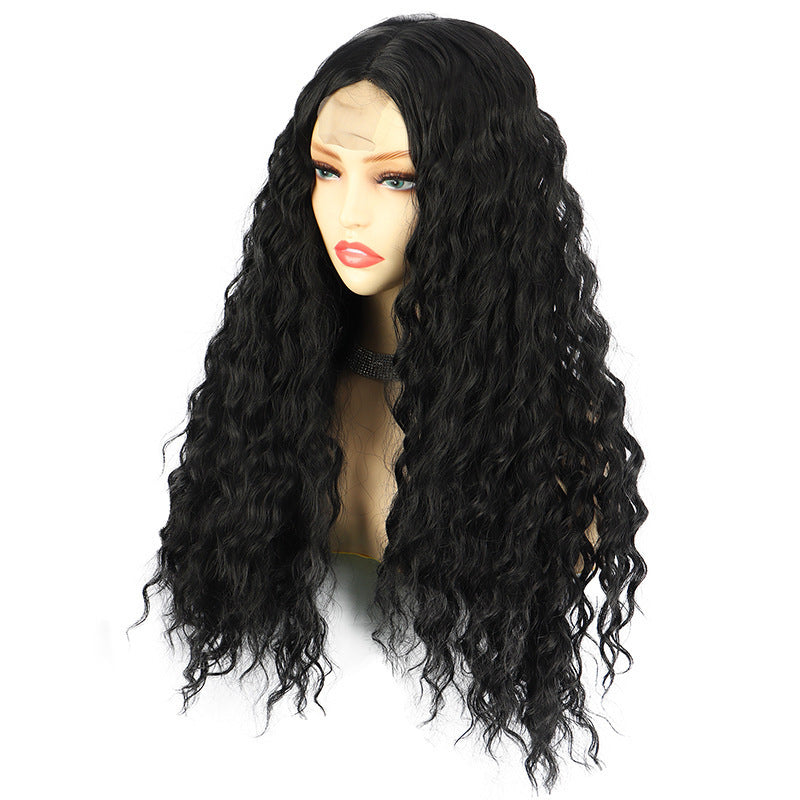 Womens Long Curly Black Lace Wig